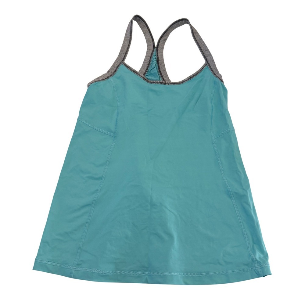 Lululemon Turquoise Blue Racerback Tank Top Built-in Bra Mesh Back Size 8